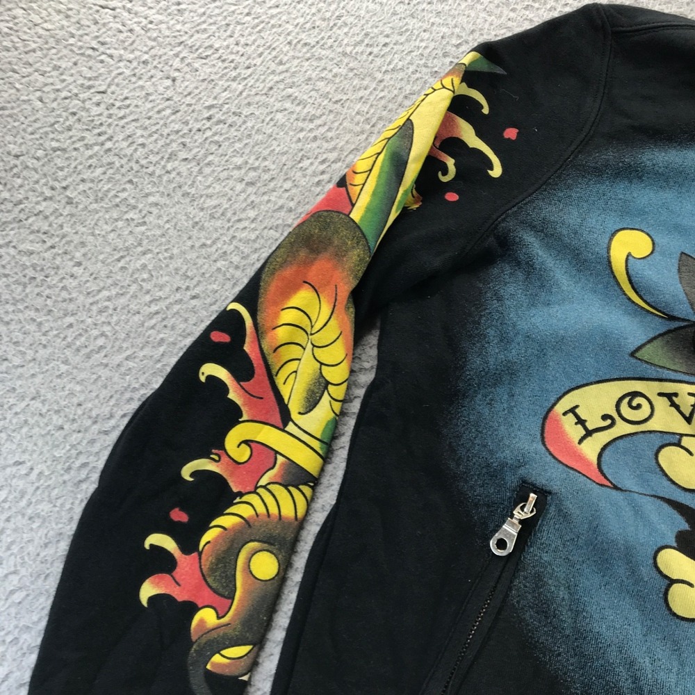 Vintage Y2K Ed Hardy Jacket Womens Large Black Embroidered Skull Love Kills Zip - Picture 4 of 16